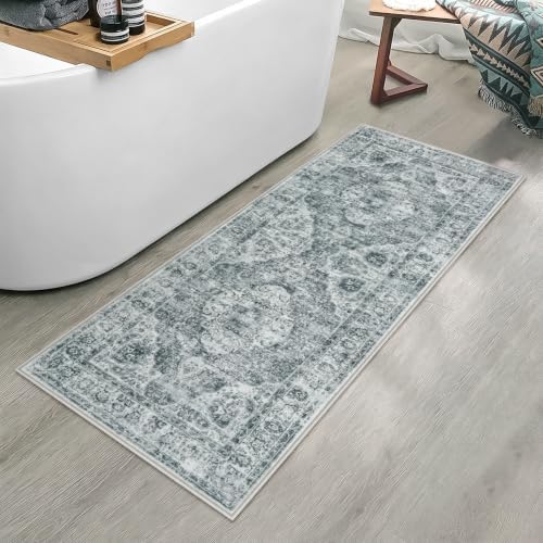 Uphome Bathroom Runner, Distressed Tribal Farmhouse Gray Bathroom Mat