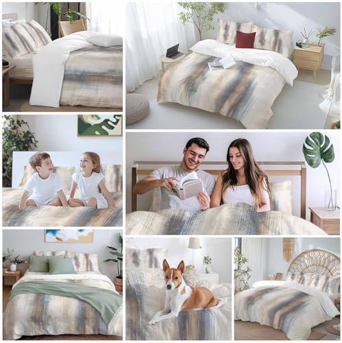 Beige Gray Duvet Cover Set Queen Size, Abstract Grunge Mottled Neutral