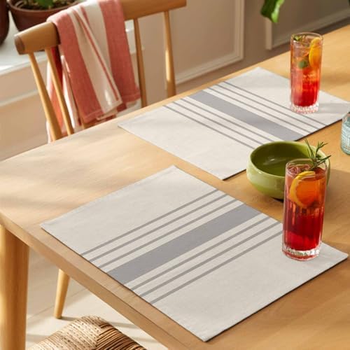 Watercolor Grey Striped Line Placemats Set of 4 Washable Table Mats