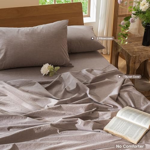 MooMee Duvet Cover Set 100% Washed Cotton Linen Like Queen