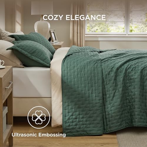Bedsure Quilts Queen Size Bedspread, Thin Comforter, Dark Green