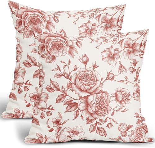 Coral Orange Floral Throw Pillow Covers Summer Cushion Case