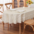 Striped Cotton Linen Oval Tablecloth 84" x 54" Brown