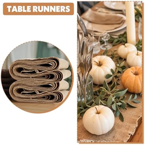 6 Pack Natural Burlap Table Runners,12 x 71 Inches Rustic Jute Table