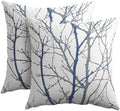 Navy Blue Gray Tree Pillow Covers 22x22 Inch Grey Blue Branch Print