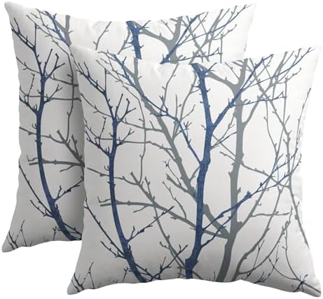 Navy Blue Gray Tree Pillow Covers 22x22 Inch Grey Blue Branch Print