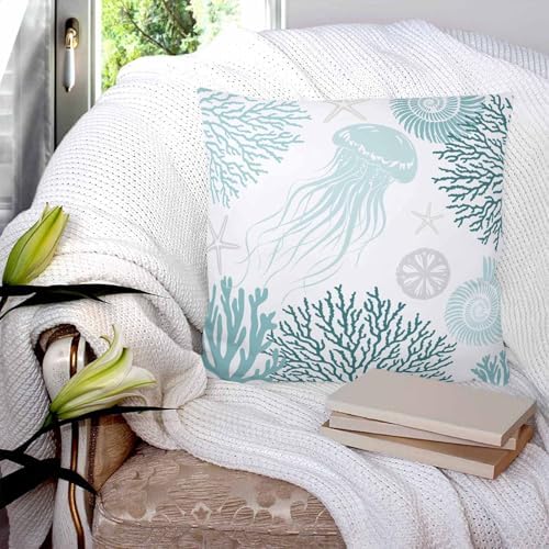 Pillow Covers 20x20 Set of 2, Teal Green Coastal Square Throw Pillow