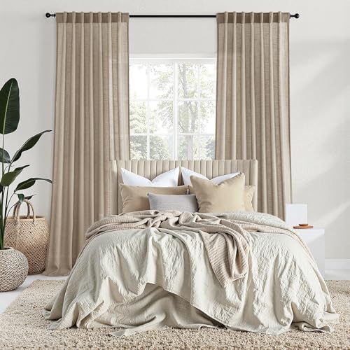MIULEE Taupe Linen Curtains 120 Inch Length 2 Panels for Bedroom