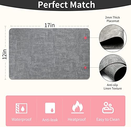 Maxpearl Faux Leather Placemats Set of 8, Easy to Clean, Light Grey