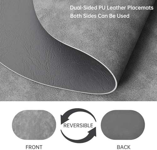Oval Placemats Set of 6, Faux Leather Place Mats for Dining Table Dual