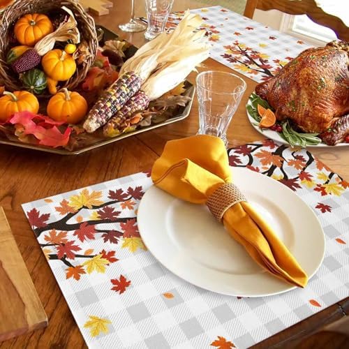 Placemats Set of 8, Thanksgiving Autumn Maple Leaf Washable Table Mats