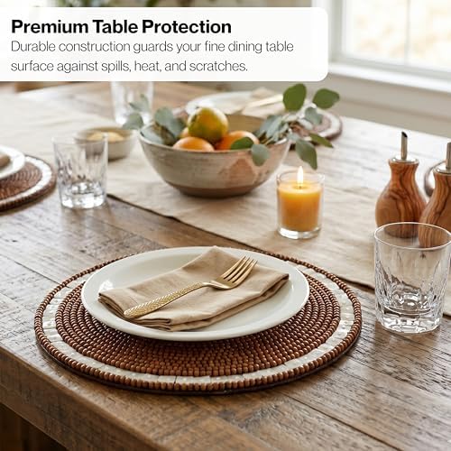 Round Woven Placemats Set of 2 13 Inch Ivory Natural Handmade Table