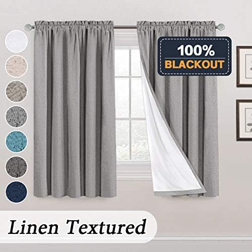 100% Blackout Curtains Primitive Linen Textured Curtain Drapes for