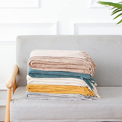 Chenille Knit Blanket with Tassel Solid Knitted Decorative Throw
