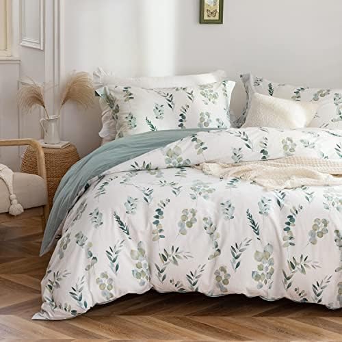MILDLY Eucalyptus Leaves Floral Duvet Cover Set Unique Design 3pcs