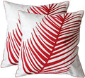 Pack of 2 Red Leaf Jacquard Cushion Covers 18x18 or 45x45cm Embroidery