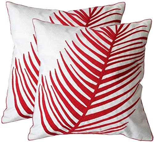 Pack of 2 Red Leaf Jacquard Cushion Covers 18x18 or 45x45cm Embroidery
