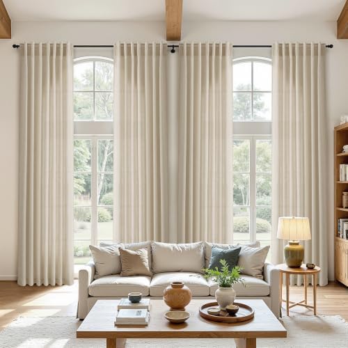 Aersas Linen Curtains 52x90 Inches Long for Living Room, Eggshell