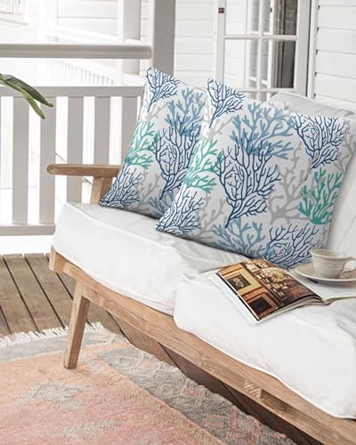 Marine Blue Teal Gray Sea Coral Outdoor Decorative Pillow Set of