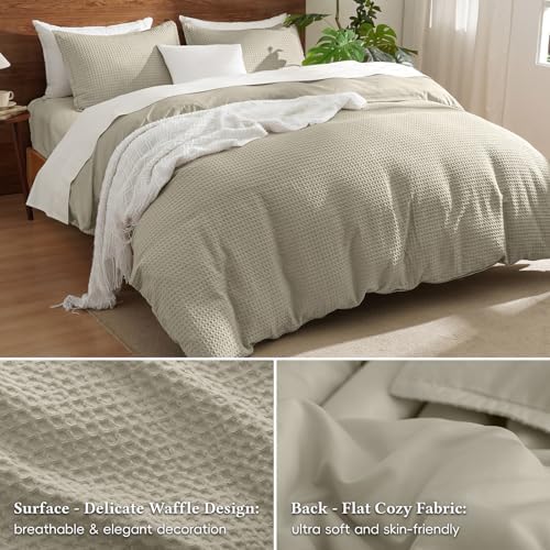 David's Home Textured Waffle Weave Duvet Cover Set, Twin Size, Taupe