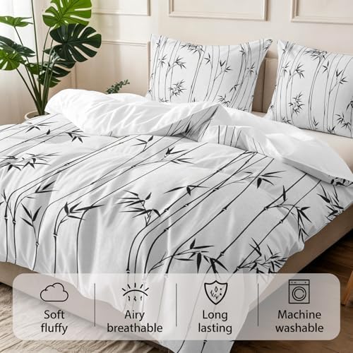 3 Pieces Bedding Set King Size, Gray Branches Leaves Soft Duvet Covers