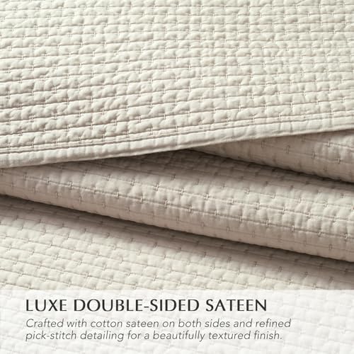 EverGrace Cotton Sateen Pick-Stitch Quilt Set, King Size, Parchment