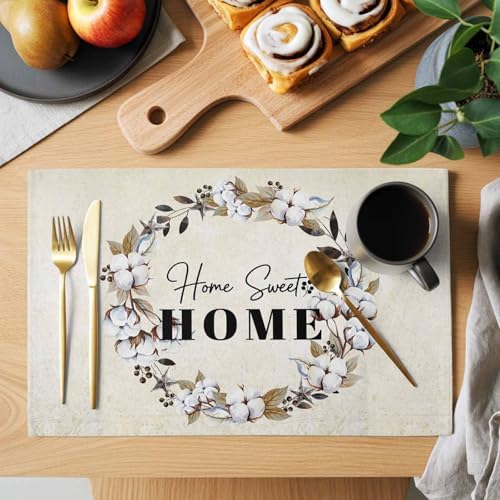 Placemats Set of 8, Home Sweet Woven Placemat, Linen Place Mats for