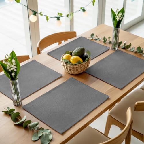 Gray Grain Texture Placemats Set of 8, Vintage Industrial Ash Solid