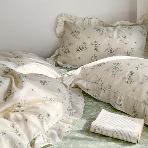 mixinni Reversible Green Floral Duvet Cover Set Twin XL Size - 100%