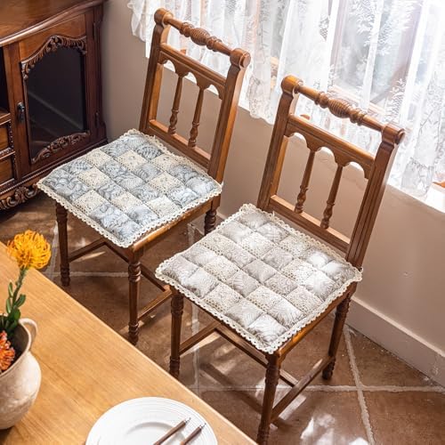 vctops Boho Patchwork Quilted Chair Cushions with Ties Cotton Linen