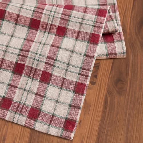 Solino Home 100% Pure Linen Table Runner Plaid, Almond Plaid