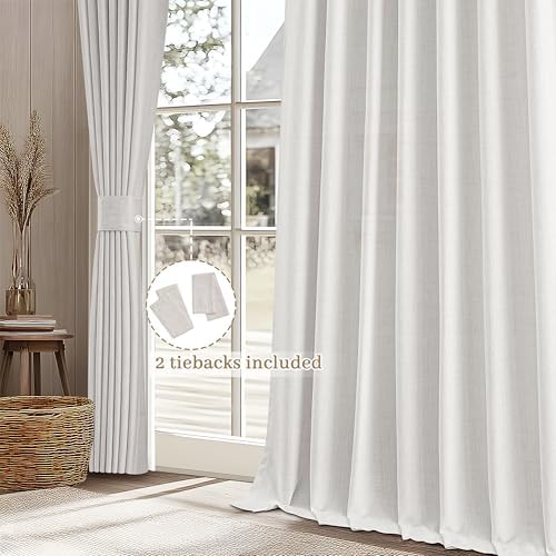 Extra Long Linen Curtains 120 Length, Modern Semi Sheer Light