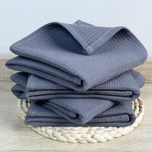 PY HOME & SPORTS Dish Towels Set - 17 x 25 Inches 4 Pieces Grey 100%
