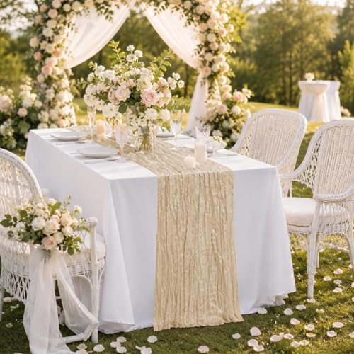 Beige Cheesecloth Table Runner 12 Pcs 20x120 Inch 10FT