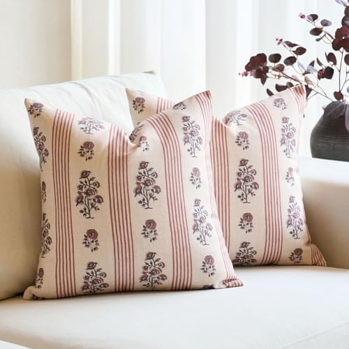 Amor Virisso Floral Throw Pillow Covers 18x18 Set of 2 Block Print