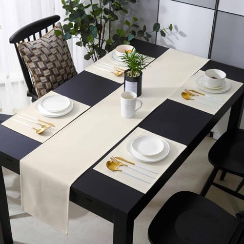 Colored Table Runner and Placemats Set of 4 Cream Colour Cotton Linen