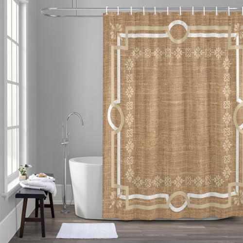QueenKer Brown Double Lines Shower Curtain Modern Linen Texture