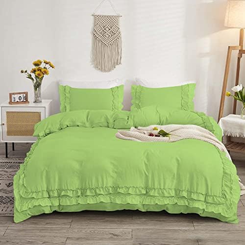 Luxurious 5 Piece Double Ruffle Duvet Cover with Zipper Closure, 100%