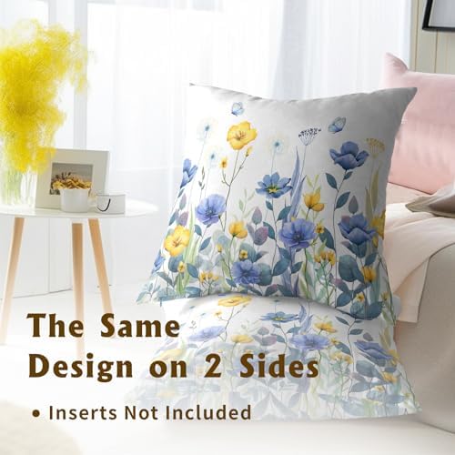 Imiss Blue Yellow Floral Throw Pillow Cover Set of 2, 20x20 Inch Poppy