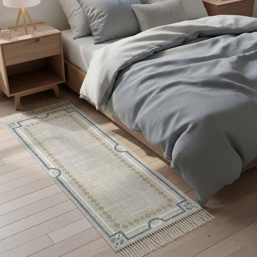 Light Gray Botanical Hallway Runner Rug 2'x5', Vintage Florals
