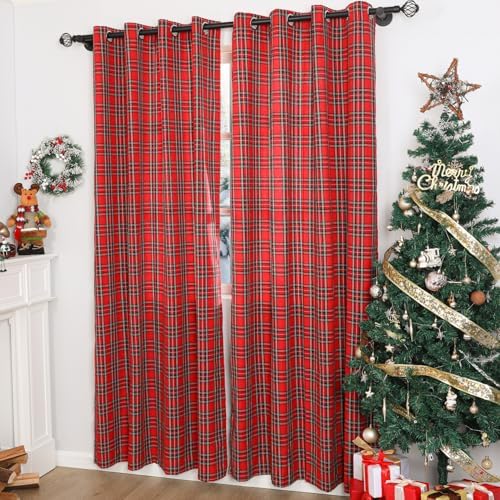 1 Pair Plaid Curtains Farmhouse Retro Window Treatments for Living
