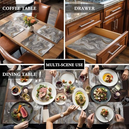 Placemats Set of 8, Gray Marble Cotton Linen Place Mats, Farmhouse