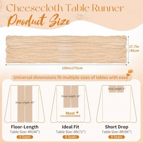 10 Pack Beige Cheesecloth Table Runner 17x108 Inches Boho Home Decor
