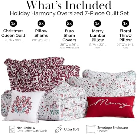 Reversible Christmas Quilt Queen Size/Full Size 7 Piece Set Holiday