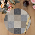 Khaki Grey Woven Round Braided Placemats Set of 8, Modern Minimalist