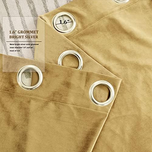 Velvet Gold Grommet Blackout Curtains 120 inch Length for Living Room