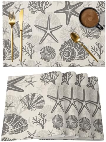 Placemats Set of 8, Grey Coastal Summer Woven Placemat, Linen Place