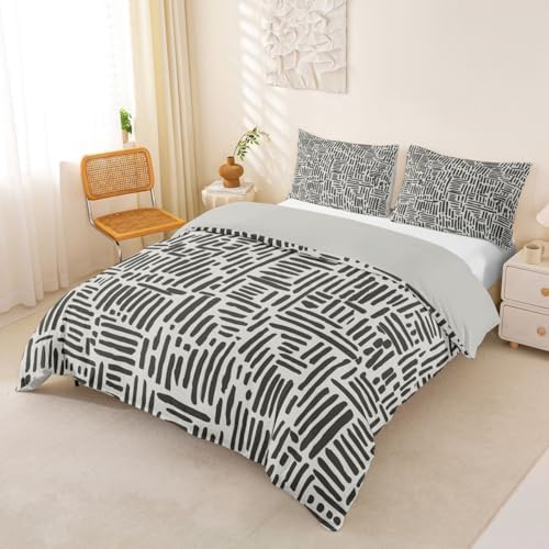 jejeloiu Gray and Beige Duvet Cover Queen Size Brushstroke Print