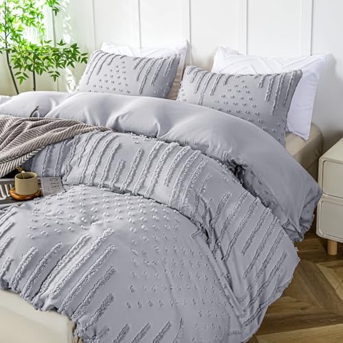Sophia & William Microfiber Boho Tufted Duvet Cover Set, Queen, 3 PCS