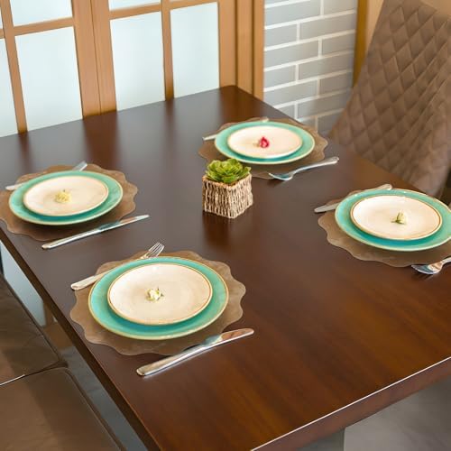 comfoyar Faux Leather Flower Shaped Placemats Set of 6, 13.5 Inch Heat